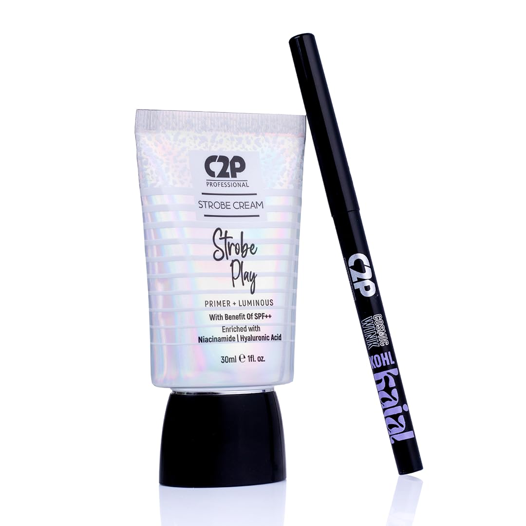 C2P PROFESSIONAL MAKEUP Pro Combo Strobe Play Strobe Cream (Rose Gold) + Cosmic Wink Kohl Black Kajal
