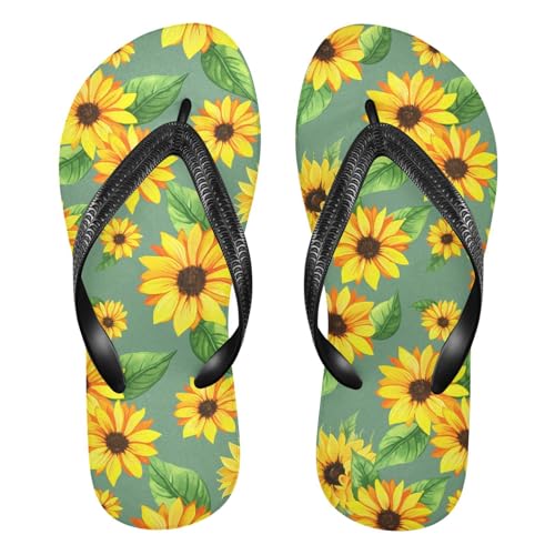 Sunflower Leaves Green Flip Flops for Beach Thong Sandals Anti-slip Lightweight Shower Shoes for Travel Summer Outdoor