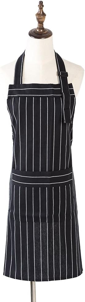 Chefs Apron Unisex Professional Quality 100% Cotton Black & White Butchers Kitchen Cooks Restaurant Bistro BBQ School College Double Pockets For Men and Women