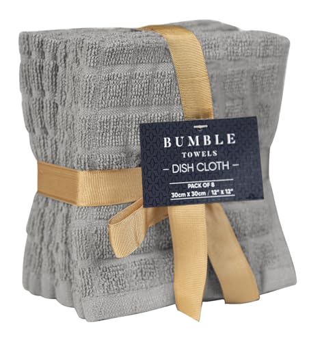 Image of Bumble Dish Cloths (8 Pack) | 12 inch x 12 inch | 100% Cotton Kitchen Towels | 406 GSM | Soft, Highly Absorbent & Durable Dish Towels for Kitchen | Gray