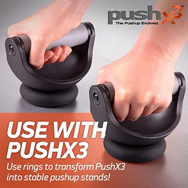 Grip Strength Trainer Rings, Rock Climbing & Bouldering, Jujitsu Grip Strength, BJJ Trainer, Hand Grip, Forearm, and Wrist Strengthener, Stress Relief, Convert PushX3 Pushup Equipment to Stable Pushup Stands