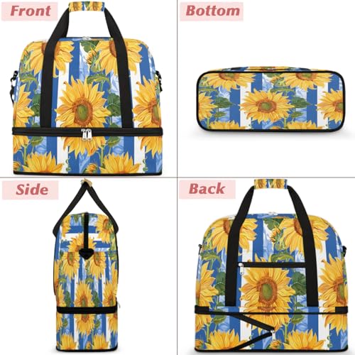 Travel Duffel Bags Sunflower Stripes Foldable Weekender Bags for Women with Shoes Compartment Waterproof & Tear Resistant Carry on Overnight Luggage Duffel Bag Shoulder Sports Tote Bag3