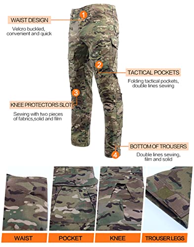 LANBAOSI Airsoft Tarnanzug Herren Paintball Combat Shirt Taktische Hose Langärmlige mit 1/4 Reißverschluss Militär Anzug Outdoor Camouflage Jagdbekleidung BDU