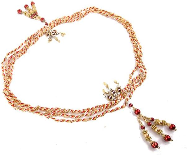 Funktionz Varmala, Hindu Pooja Ceremony Item (Red, Gold & White with Gold and Red Tussels)