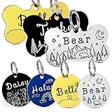 YiXiEr Personalized Cat Tags, Dog Tags Front and Back Engraved, Stainless Steel Pet ID Tags Various Designs and Colors - Bone, Round