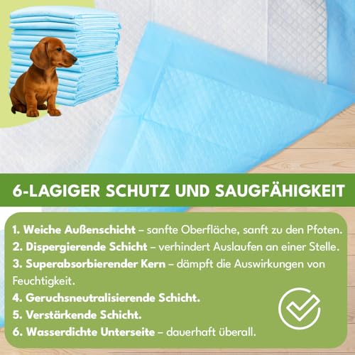 KRUMAD Trainingspads für Hunde, 50 Stück, 6-Schichten, PIPI Matten für Hunde, Trainingsmatte für Welpen, Inkontinenzunterlagen, Wasserdicht, Hunde Zubehör, 60 x 90 cm