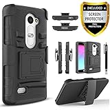 LG Leon Case, LG Sunset Case, LG Power Case, LG Destiny Case, LG Risio Case, [Combo Holster] Phone Cover with [HD Screen Protector] Built-in Kickstand and Belt Clip + Circlemalls Stylus Pen -Black