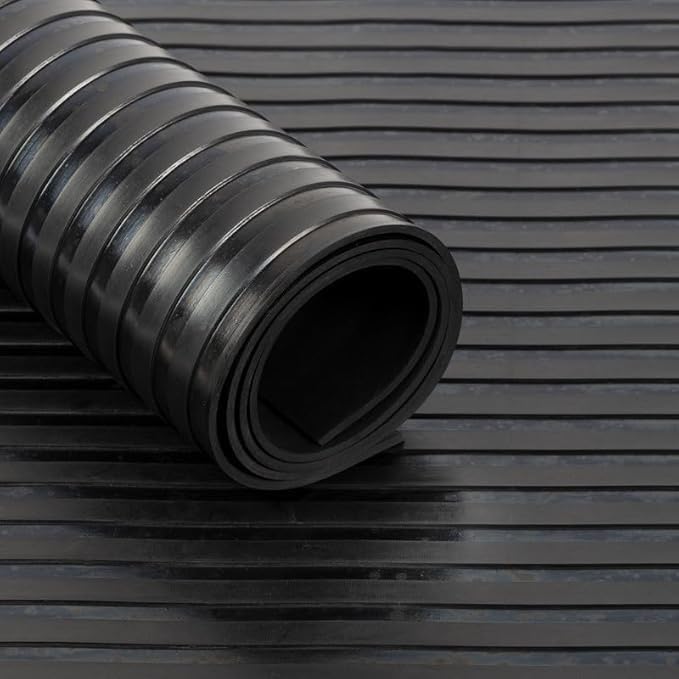 Rubber Flooring Roll – Heavy Duty Non-Slip Rubber Matting for Gyms, Vans, Garages & Workshops – Durable Black Rubber Floor Mat Roll (WIDE RIBBED | 1.5M WIDE, 3.5M)