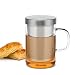 Produktbild Night Cat SAMA Glas Teetasse Becher, Teeglas Hitzebeständiges Borosilikatglas Lebensmittelqualität Infuser Filter Edelstahl Deckel zum Brauen sowohl Loose Leaf Tee oder Teebeutel LFGB Test 500ml