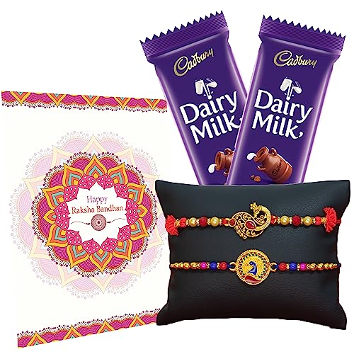 Ramming Pack Of 2 Rakhi Chocolate Gift Hamper For Brother, Studded With Pearls & Diamond, With Roli+Kumkun & Greeting Card For Rs. 299 @ 73 %