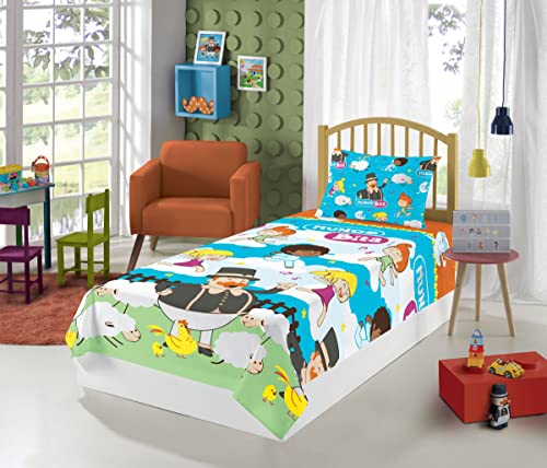 Jogo de Cama Microfibra Solteiro Estampado Mundo Bita 1,40 m x 2,20 m Com 3 peças