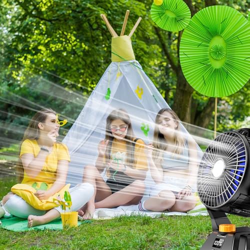 AUIIAH Camping Fan - Rechargeable Portable Battery Powered Camping Fans for Tents, LED Dispaly Samll Table Fan with Light & Timers, Ultra Quiet USB Mini Desk Fan for Fishing Travel Home Office
