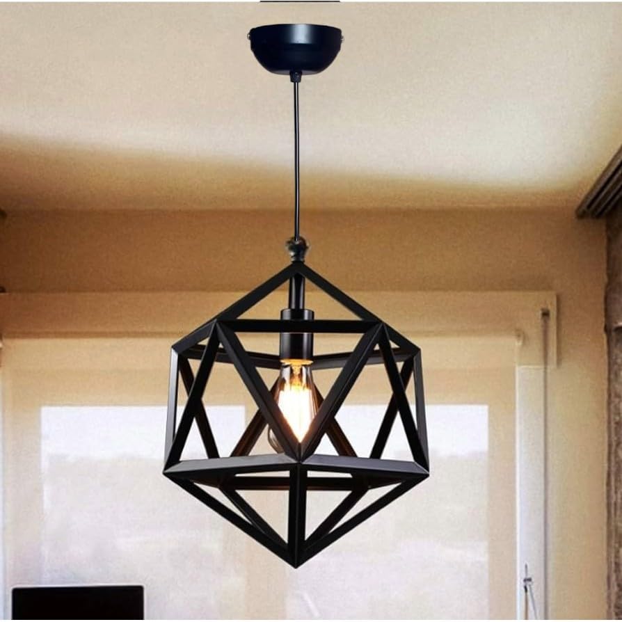 GreyWings Black Geometric Metal Hanging Pendant Light for Ceiling, Industrial Indoor Lamp with E27 Holder (Bulb Not Included), Decorative Lighting for Dining, Kitchen, Café, Pack of 1-image-48