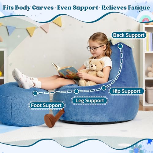 Image of 2.5FT Memory Foam Bean Bag Chair - Ultra Soft Faux Rabbit Fur Round Sofa with Handle & Machine Washable Cover, Comfy Lazy Chair for Kids Teens, Perfect for Reading Gaming in Living Room Bedroom,Navy