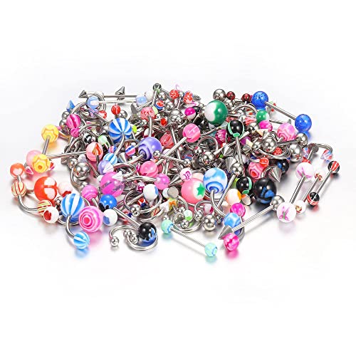 Ubjuliwa 148Pcs - 185Pcs Body Piercing Jewelry For All Piercings, Tongue Nipple Rings Eyebrow Lip Belly Button Barbell Nose Piercing Tragus Navel Body Jewelry For Women Piercings 14G-18G #TOP2