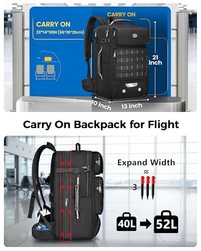 MATEIN Erweiterbar Reiserucksack 55x35x25 mit Schuhfach, 50L Groß Laptop Rucksack 17,3 Zoll mit USB Ladeanschluss Diebstahlsichere Tasche, Handgepäck Rucksack Herren mit 3 Packing Cubes, Schwarz