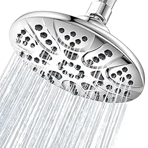 High Pressure Fixed Shower Head, JDO 6 Inch Rain Shower Head 5 Spray Settings Bathroom Rainfall Showerhead with Chrome Plated Finish, Adjustable Angles