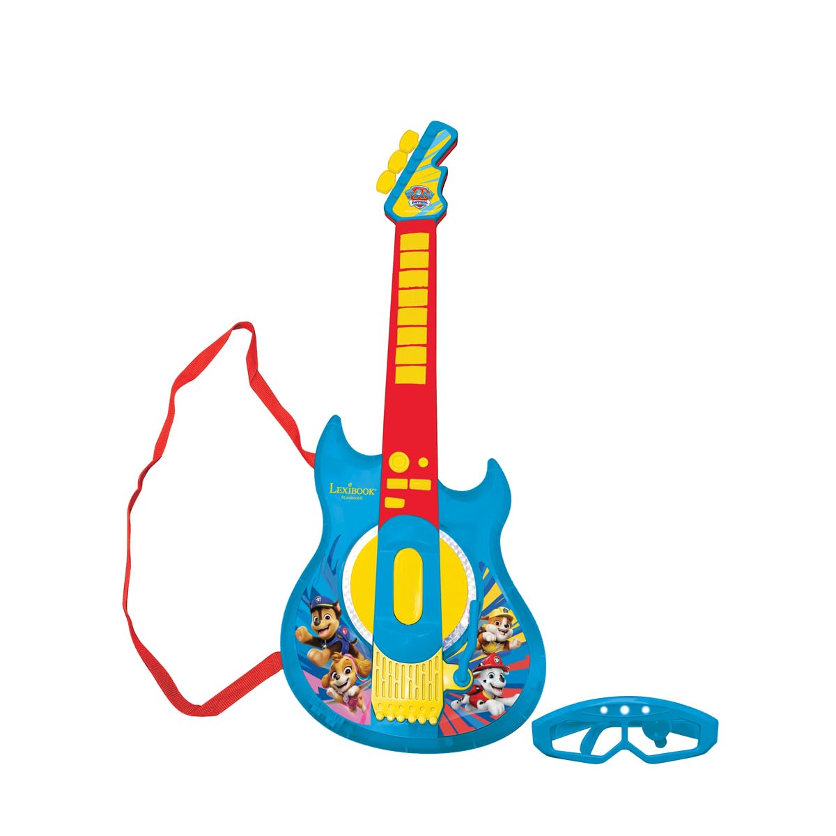 Lexibook Paw Patrol La Squadra dei Cuccioli Chitarra Elettronica illuminata con Microfono, Occhiali con Microfono, Canzoni Demo, MP3 Plug, Blu/Rosso, K260PALXB