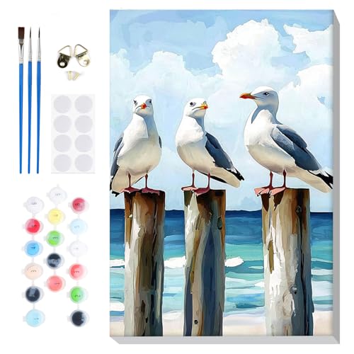 Lxmsja Gaviota Pintar por Numeros Adultos con Marco, DIY Animal Cuadros para Pintar Colorear por Números Lienzos, Pintura Acrilica Manualidades Adulto Decoracion Hogar Pared 20x30cm