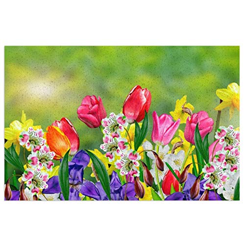 Front Door Mat, Spring Summer Flowers Daffodils and Tulips PVC Doorway Rugs for Decorations 23.6  X 15.7 