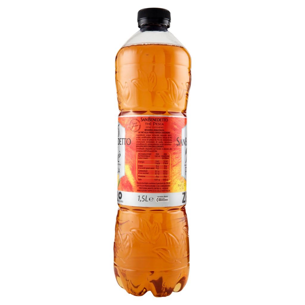 6X San Benedetto The Zero Senza Zuccheri al gusto di Pesca con Infuso di Thè 1,5L [CAIYA® BOX da 6 Bottiglie] - Drink Summer 2023