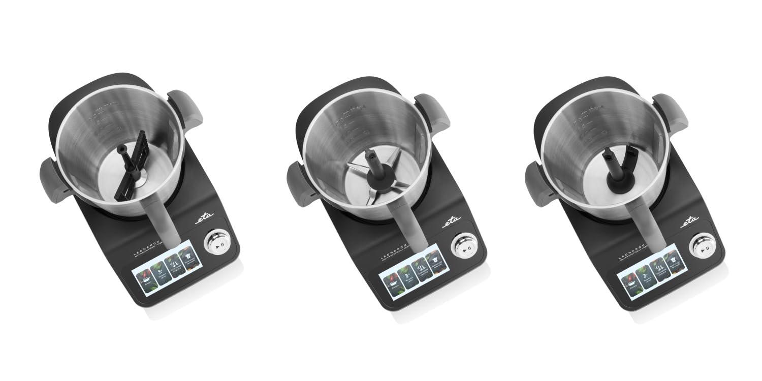 ETA Leonardo Plus, robot da cucina con funzione di cottura e bilancia, cottura a vapore, 1000 W, ciotola in acciaio inox, display LCD con molte ricette integrate, 15 funzioni, colore nero