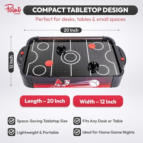 Air Hockey Game with LED Lights - Portable Tabletop Air Hockey Game for Kids & Family Fun, Top Air Hockey Table Game with 2 Pushers 2 Pucks, Compact Arcade Style Air Hockey Game Table for Home - Thumbnail 6