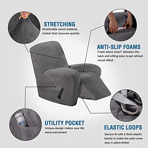 H.versailtex Recliner Chair Cover Velvet Plush 1-Piece Bundles Velvet Plush Ottoman Slipcovers(Large, Grey) #TOP1