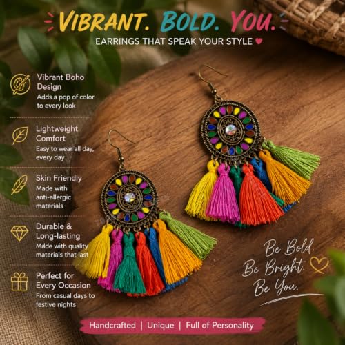 Image of Young & Forever Gift Boho Carnival Sea Island Long Tassel Earrings Handmade Beaded Bohemian Women Statement Beads Dangle Earrings Ethnic Jewelry Fringe Earrings