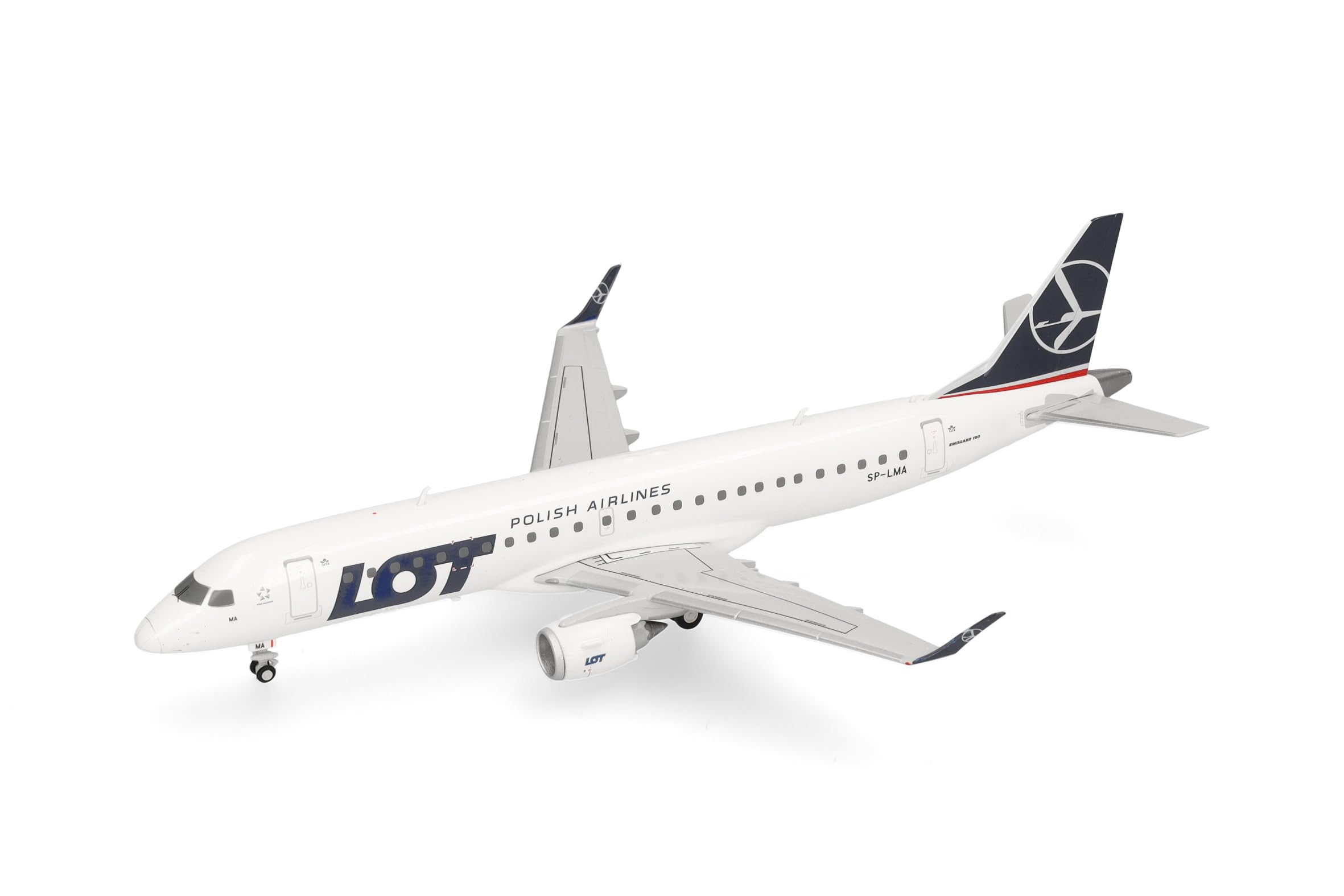 Herpa model samolotu LOT Polish Airlines Embraer E190, miniatura w skali 1:200, model kolekcjonerski z podstawką, tworzywo sztuczne