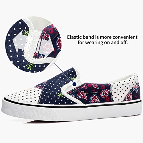 Adokoo Womens Slip On Shoes Canvas Shoes For Women Casual Low Top Sneakers Comfortable Walking Loafers(Black Dot Patchwork,Us7) #TOP2