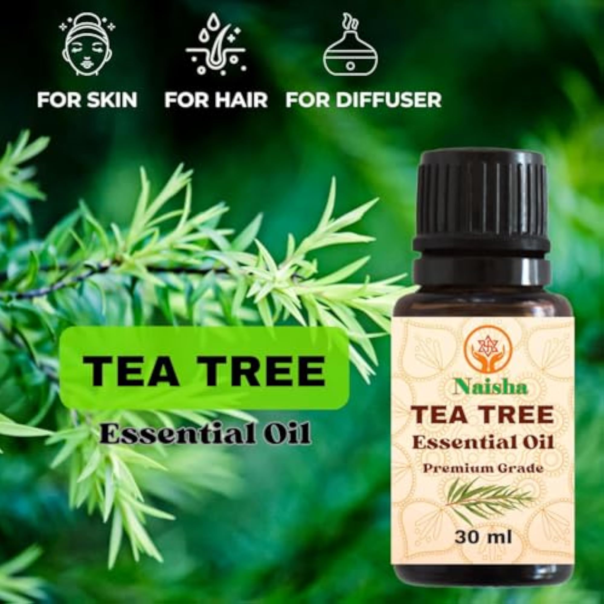 Naisha Essential Pack of 3 Eucalyptus, Lavender, Tea Tree Oils