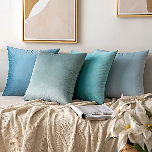 Image of MIULEE Pack of 2 Velvet Soft Solid Decorative Square Throw Pillow Covers Set Cushion Case for Sofa Bedroom Couch 12x20 Inch Blue Grey