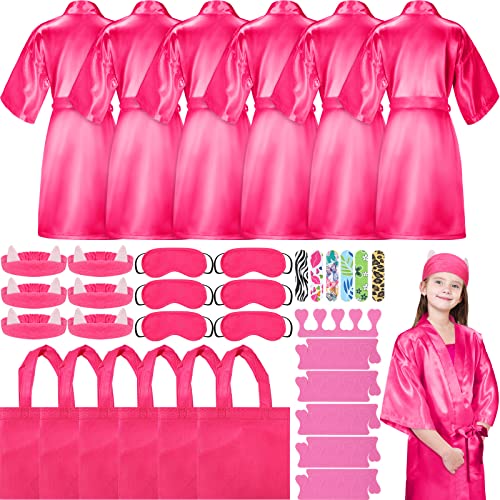 Consejos para Comprar Batas y kimonos para Niña - los más vendidos. 46 Unittype - Juego de 42 batas de spa para niñas, batas de satén para suministros de fiesta de cumpleaños de sueño (tamaño 6, rojo rosa)