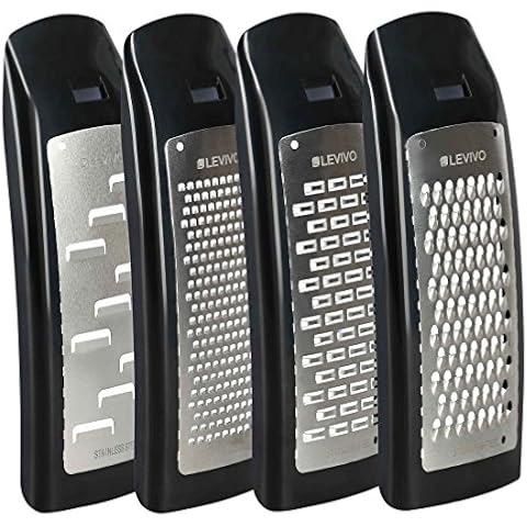 Levivo Cheese Grater Extension Set, stainless steel, attachment for a cheese grater, cheese slicer extension set, cheese slicer attachment, cheese grater attachments, 7.5x5.5x16.5 cm, 4 units, Black Cover
