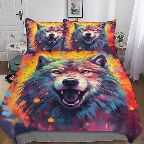 Funda nórdica de lobo 3D 200x200cm con fundas de almohada de microfibra 5