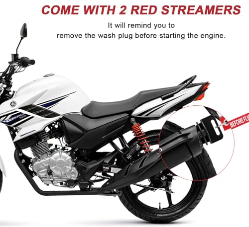 Image of Muffler Exhaust Wash Plug, Hoedia 2 Pack Wash Plugs with 2 Streamers, Fit most 2 Stroke 4 Stroke Motorcycle Bikes with Rubber Exhaust Silencer (1.08-1.85 Inch)