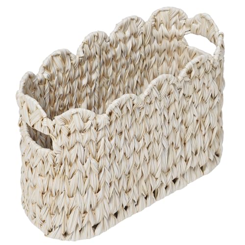 Coeusy Toilet Paper Storage Basket,Boho Decorative Scalloped Baskets,Coastal Bathroom Decor,Hand-Woven Plastic Wicker Bathroom Accessories Organizer