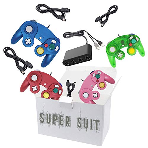 4 Controllers for Gamecube，with 4 Extension Cables and 4-Port USB Adapter for Switch PC Wii U Console (Package 5)