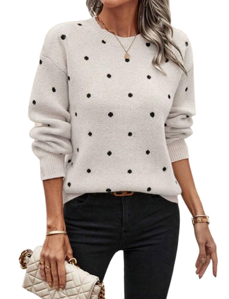 Kinghua Polka Dot Sweater Women Fall Winter Clothes Knit Crewneck Long Sleeve Pullover Sweaters Tops