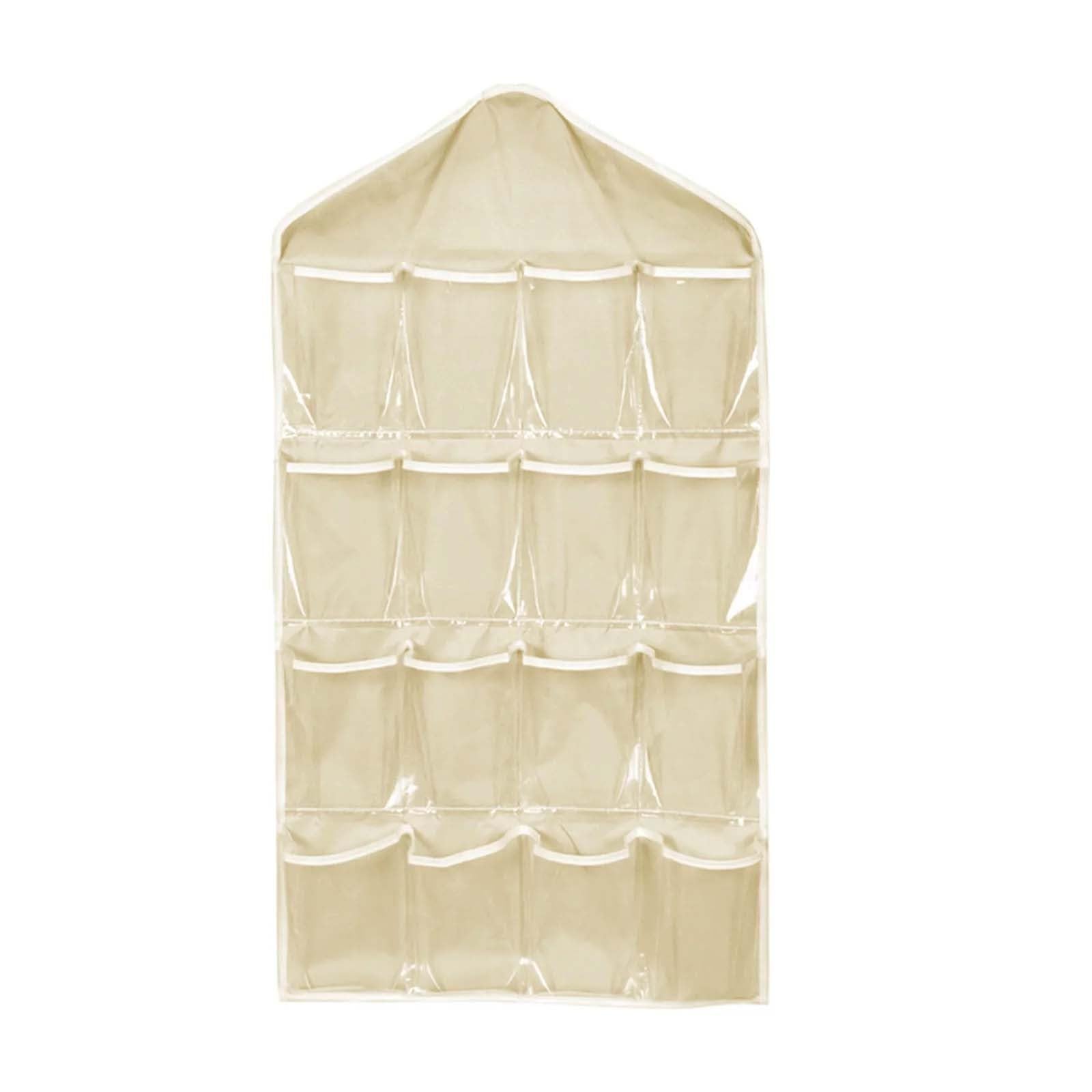 Organizador de zapatos para colgar sobre la puerta con 16 bolsillos para almacenamiento en el armario, bolsa colgante transparente para tacones altos, tenis, sandalias, beige, talla única