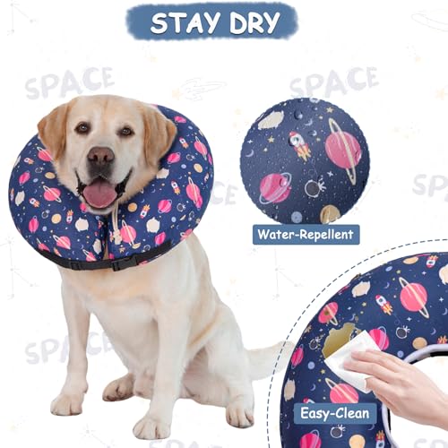 Image of Inflatable Dog Cone Collar,Waterproof Soft Dog Donut Cone for Large Medium Small Dogs Cats, Recovery Pet E-Collar Alternatives After Surgery (Planet, Small)