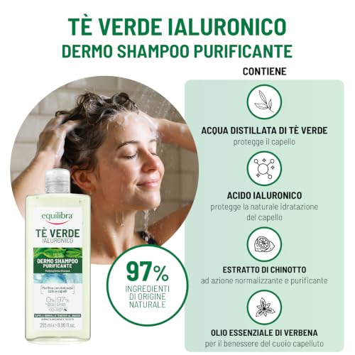 Equilibra Capelli, Dermo Shampoo Purificante Tè Verde Ialuronico, Shampoo Capelli Normali e Grassi ad Azione Purificante, con Estratto di Tè Verde, Acido Ialuronico, Estratto di Bergamotto, 265 ml image 5
