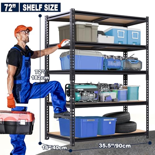 Garage Storage Shelves 72'',Ajustable Garage Shelving Units, Storage Shelves Heavy Duty, Metal Shelving for Basement, Warehouse, Workshop, Pantry, Closet, 2400 LBS, 16" D x 35.5" W x 72" H - Image 4