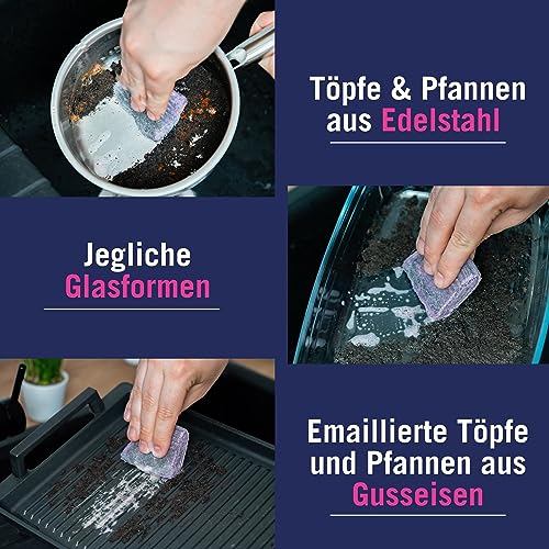 abrazo Topf & Pfanne - 12 Reinigungskissen für Töpfe, Grill & Backofen, Spülschwamm mit veganer Pflanzenseife, Küchenschwamm, Reinigungsschwamm 6