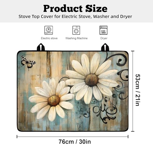 Image of Multi-Design Stove Cover for Glass /Electric Stoves - 3-in-1 Heat-Resistant Protector Mat, Non-Slip Drying Rack 30 inchL x 21 inchW
