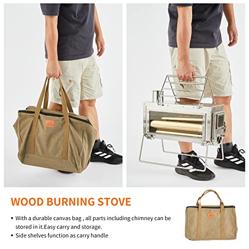 Xcman Camping Tent Wood Stove With 6 Section Chimney Pipes,Three-View Windows Portable Wood Stove, Ice Fishing Shelters, Hunting, Outdoor Cooking Heavy Gauge 304 Stainless Steel #TOP5