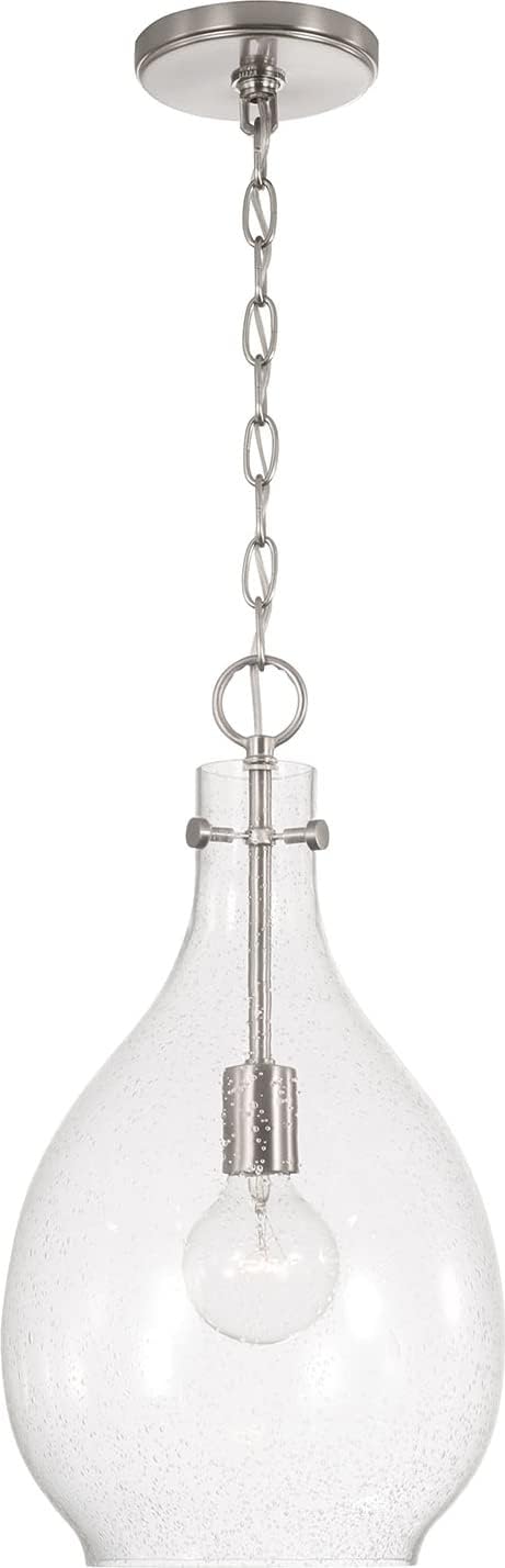 HomePlace Lighting 349012MB Brentwood Transitional Artisan Hand-Blown Water Glass Teardrop Pendant Light Fixture, 1-Light 100 Watt, 18" H x 10" W, Black