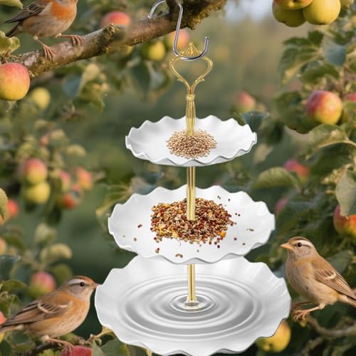 Vogelbad mit Futterstation für Vögel | 3-Ebenen Vogeltränkenschale Für Draußen - Haustierzubehör, Fressnäpfe Für Papageien Aras Spatzen Wellensittiche