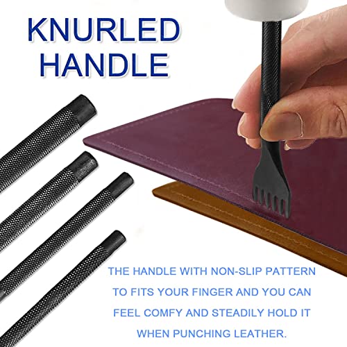 Leather Prong Punch Tool Set - 4Pcs 5Mm 1/2/4/6 Prong Diamond Hole Lacing Stitching Chisel Rhombus Teeth Punch Sewing Leathercraft Supplies For Diy Punching Pricking Leather #TOP4